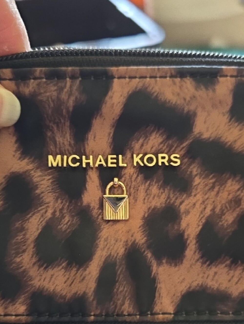 Michael Kors Leopard-Print Tote in Brown/Black w/Gold Hardware Needs Zipper Pull - Picture 2 of 14